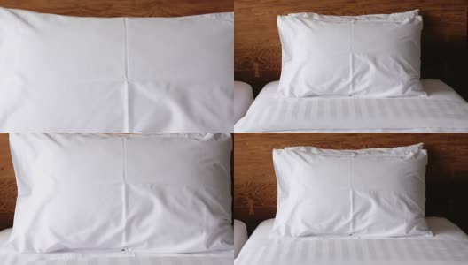 缩小卧室床上的白色枕头高清在线视频素材下载