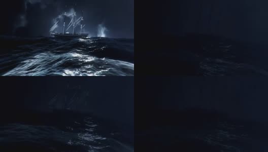 在海上的大风暴中漂流的帆船高清在线视频素材下载