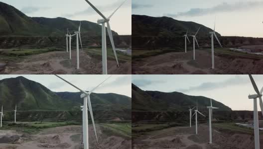 风力发电厂的涡轮机在山区高清在线视频素材下载