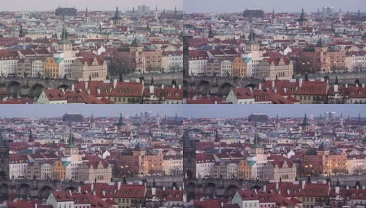 布拉格的伏尔塔瓦河，美丽的河堤被拍摄为一段时间高清在线视频素材下载