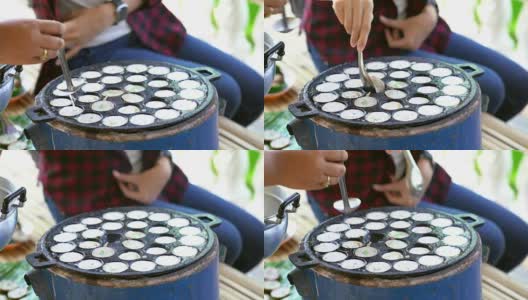 自制泰式椰子煎饼，泰式甜食，传统甜品“Kanom Krok”高清在线视频素材下载