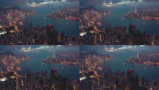 空中香港景观和维多利亚港与摄影高清在线视频素材下载