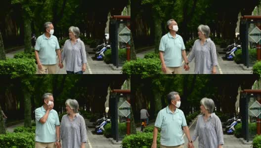 一对老夫妇手牵着手在公园散步高清在线视频素材下载