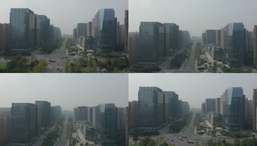 飞越成都市区交通街道十字路口航拍4k中国高清在线视频素材下载