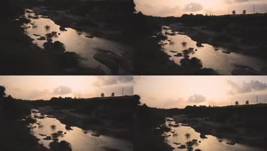 河边美丽的日落风景。在印度库奇bhuj的Khari河高清在线视频素材下载