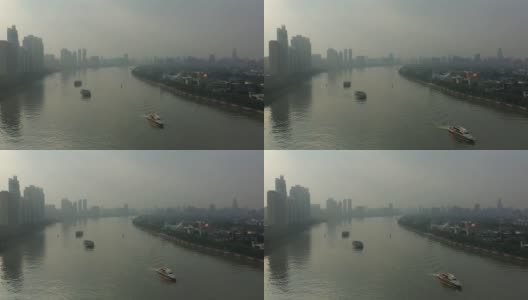 晴朗的傍晚广州市珠江交通航拍4k中国全景图高清在线视频素材下载