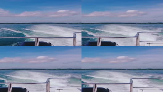 汽艇航行时留下的泡沫波浪痕迹高清在线视频素材下载