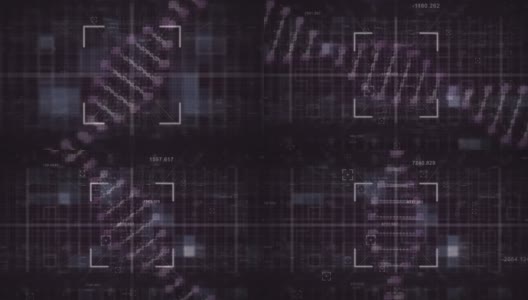 在紫色背景下旋转的dna结构上有多个变化的数字高清在线视频素材下载