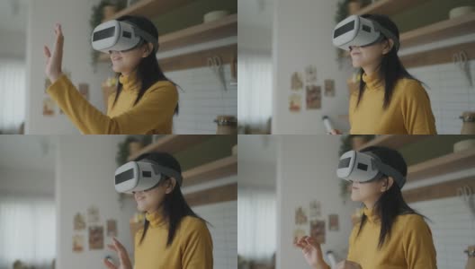 亚洲女性在家里使用VR眼镜高清在线视频素材下载