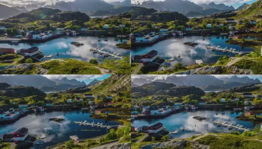 挪威罗浮敦群岛渔村的航拍图高清在线视频素材下载