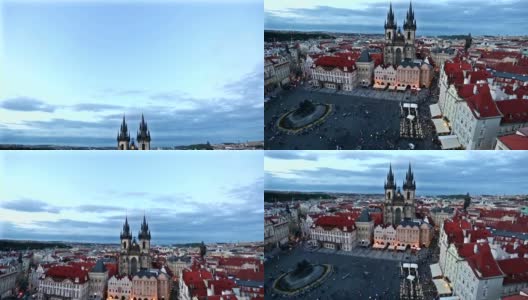 电影倾斜:行人拥挤在布拉格老城广场捷克共和国日落高清在线视频素材下载