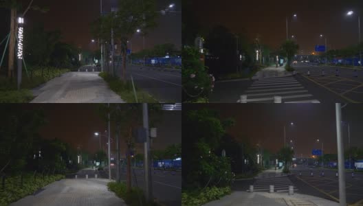 夜间照明深圳著名邮轮码头前公园步行4k中国全景高清在线视频素材下载