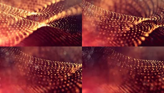 发光粒子的3d渲染循环动画形成摆动线作为摆动的花环作为节日背景或抽象背景的粒子与景深和散景像vj循环。红金27高清在线视频素材下载
