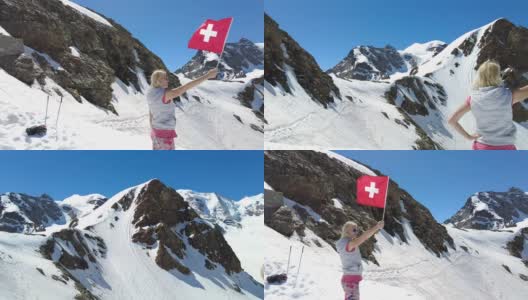 戴着瑞士国旗的女人高清在线视频素材下载