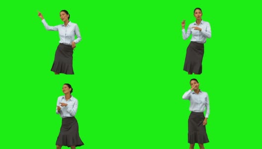 快乐的女商人迪斯科在绿色的屏幕上跳舞高清在线视频素材下载