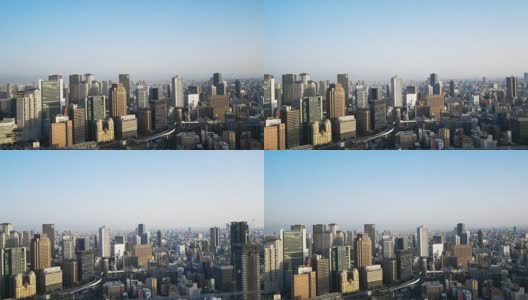 日本大阪梅田区城市景观早晨在梅田天空建筑屋顶与蓝天高清在线视频素材下载