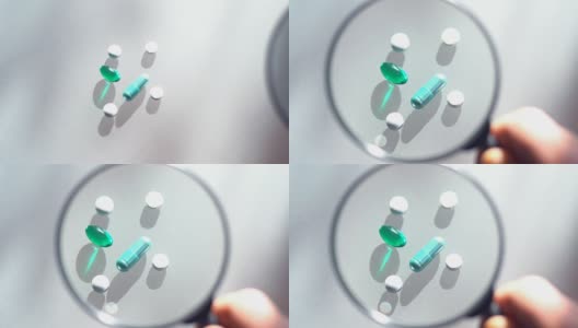 实验室测试。药片放在桌子上。特写镜头在药物高清在线视频素材下载