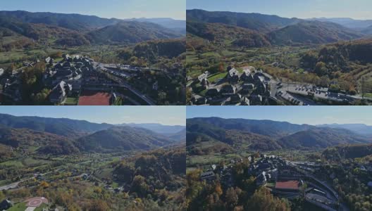 一个山村的鸟瞰图，Drvengrad, Mokra Gora高清在线视频素材下载