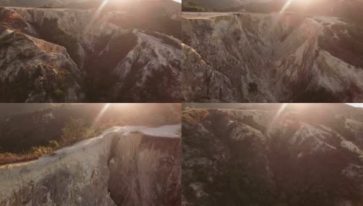鸟瞰泊螺山大峡谷，在清晨的阳光下熠熠生辉高清在线视频素材下载