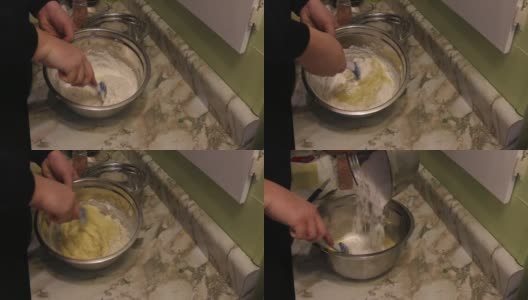 制作饼干的烹饪视频序列显示搅拌和混合配料高清在线视频素材下载