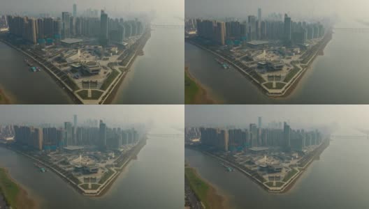 长沙市艳阳天著名的市中心文化综合体三角洲湾航拍延时全景4k中国高清在线视频素材下载