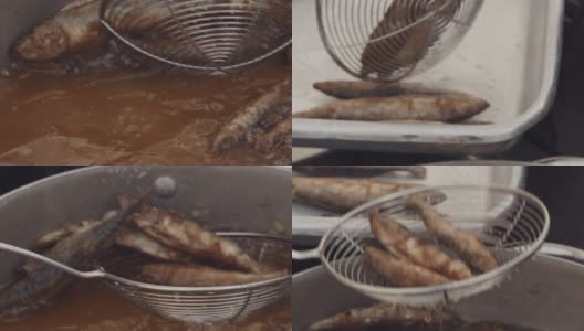 深油煎香鱼高清在线视频素材下载