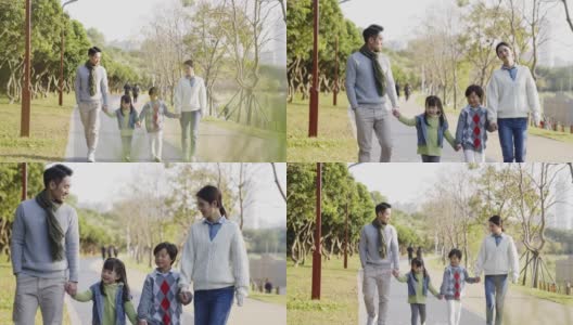亚洲家庭在公园里散步放松高清在线视频素材下载