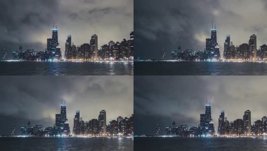 美国伊利诺斯州雾中的芝加哥夜景高清在线视频素材下载