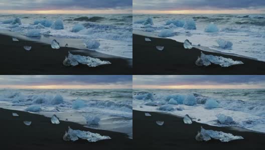 冰山海滩Jökulsárlón冰川泻湖在冰岛高清在线视频素材下载