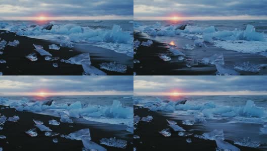 冰山海滩Jökulsárlón冰川泻湖在冰岛高清在线视频素材下载