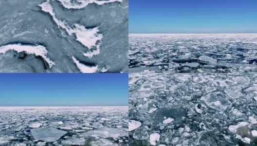 在阳光明媚的冬日，飞过浮冰。相机倾斜高清在线视频素材下载