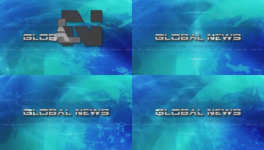 高分辨率的缓冲器动画全球新闻Sting。镜头光晕显示文本，与一个光球旋转-蓝色高清在线视频素材下载