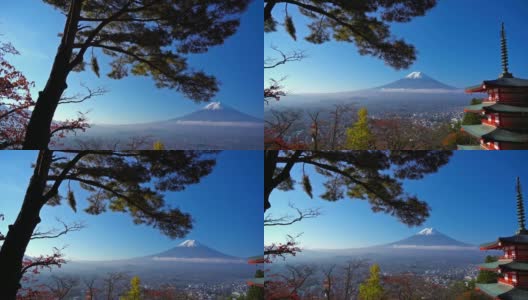 美丽的富士山与枫树在秋天的日本高清在线视频素材下载