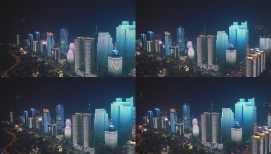 夜间照明展示青岛市区著名的4k中国航拍全景高清在线视频素材下载