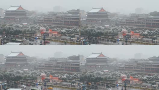 中国西安的雪城。高清在线视频素材下载