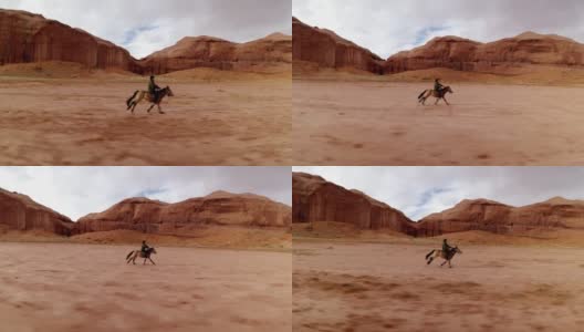 纳瓦霍男孩骑马的动作镜头高清在线视频素材下载