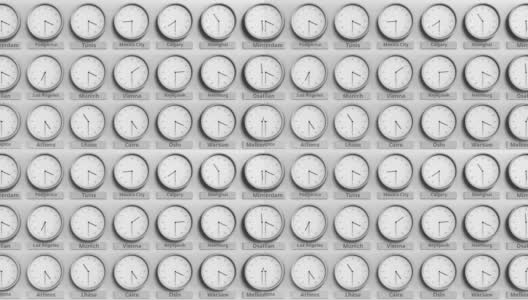世界时区内显示奥地利维也纳时间的圆形时钟。三维动画高清在线视频素材下载