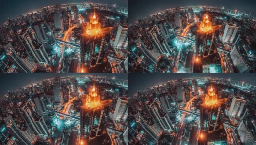夜晚美丽的俯视图延时城市与交通运输在曼谷城市金融商业区高清在线视频素材下载