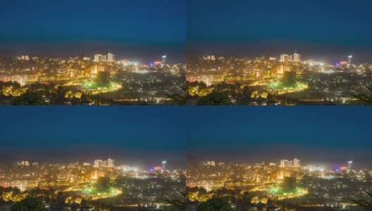 卢旺达基加利市中心天际线及周边地区的夜景录像高清在线视频素材下载