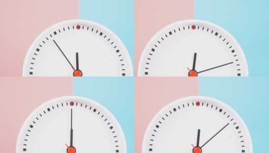 时钟没有数字孤立在蓝色粉红色的背景上Startime上午11点30分或下午。高清在线视频素材下载