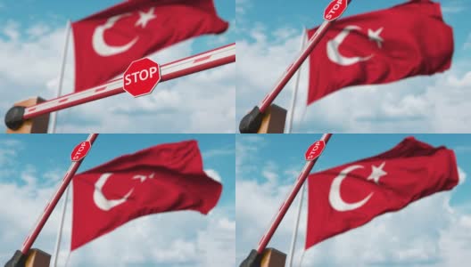 打开土耳其国旗背景上的吊杆门高清在线视频素材下载
