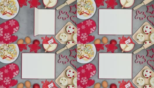 圣诞甜点、饼干和烘焙材料可以做成书框。停止运动高清在线视频素材下载