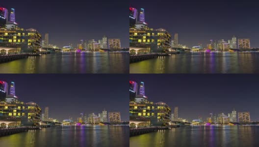 夜间照明新加坡市中心滨海湾滨海大道全景4k时间高清在线视频素材下载