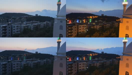 土耳其日落时天空的反射和光线，从白天到晚上的时间推移，倾斜的时间推移运动。高清在线视频素材下载