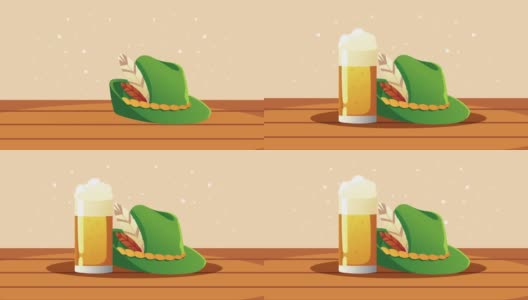 啤酒节庆祝动画与啤酒和提洛尔帽子高清在线视频素材下载