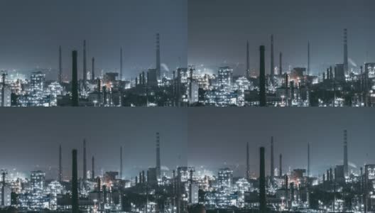 石化工厂和炼油厂的T/L TD夜间鸟瞰图高清在线视频素材下载