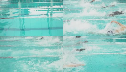 一名年轻人在比赛中用自由泳。高清在线视频素材下载