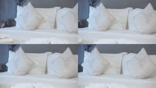 白色的床上放着白色的枕头高清在线视频素材下载