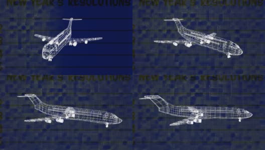 动画的3d飞机模型旋转文本上的蓝色背景高清在线视频素材下载