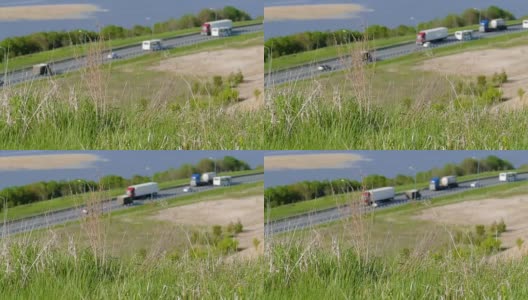 高速公路背景下摇曳的小草高清在线视频素材下载